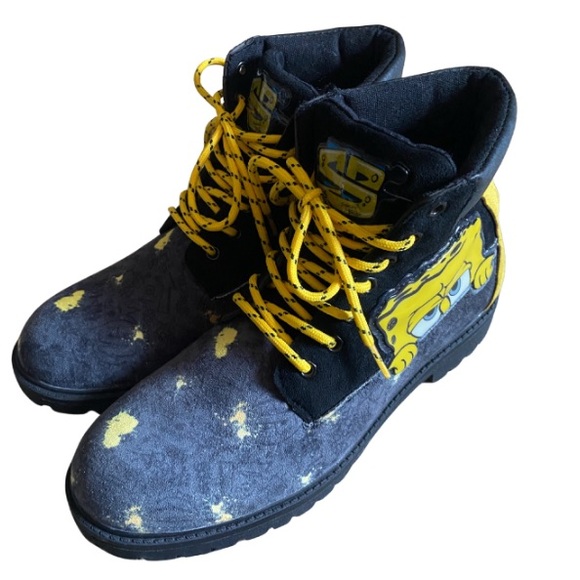 SPONGEBOB SQUAREPANTS Women’s Black and Yellow Paint Splatter Boots Size 9 - Picture 5 of 11